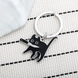 Cartoon Black Cat Keyring Knife