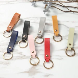Logo Print Leather Keychain