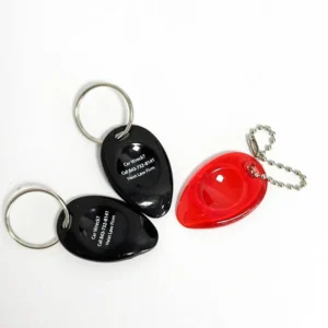 Designed Cartoon Style Drop-shaped Waterproof Light Plastic Keychain with Logo Advertising Lottery Scraper Keyring