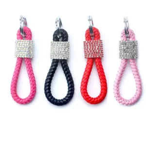 Handwoven Rhinestone Leather Keychain