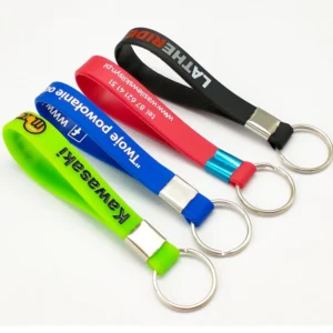 Promotional Silicone Strap Bead Wristband Key Ring Keytag Bracelet with Your Logo Rubber Keychain
