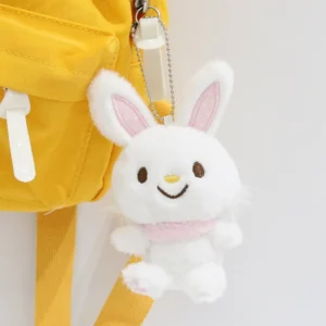 Smiling White Bunny Plush Keychain