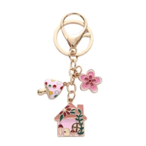 Cute House and Flower Alloy Keychain