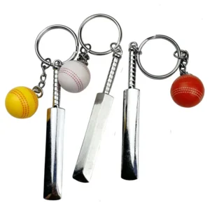 Metal Cricket Bat and Ball Keychain