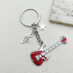 Creative Red Guitar Metal Keychain