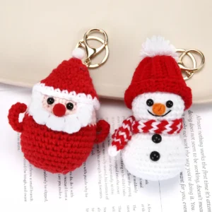 Wool Crocheted Snowman Santa Keychain