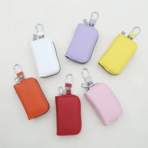 Large Capacity Waist Hanging Zipper Key Bag Universal Pu Leather Car Keychain with Lamb Pattern for Men and Women