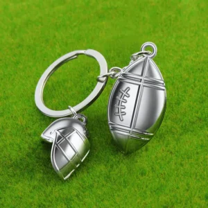 Metal Rugby Ball Keychain