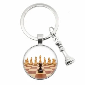 Chess Keychain with Glass Dome Pendant