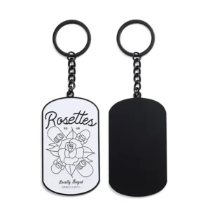Advertising Promo Gift Rectangle Shape Key Chains Metal Black White Soft Enamel Dog Tag Keychain